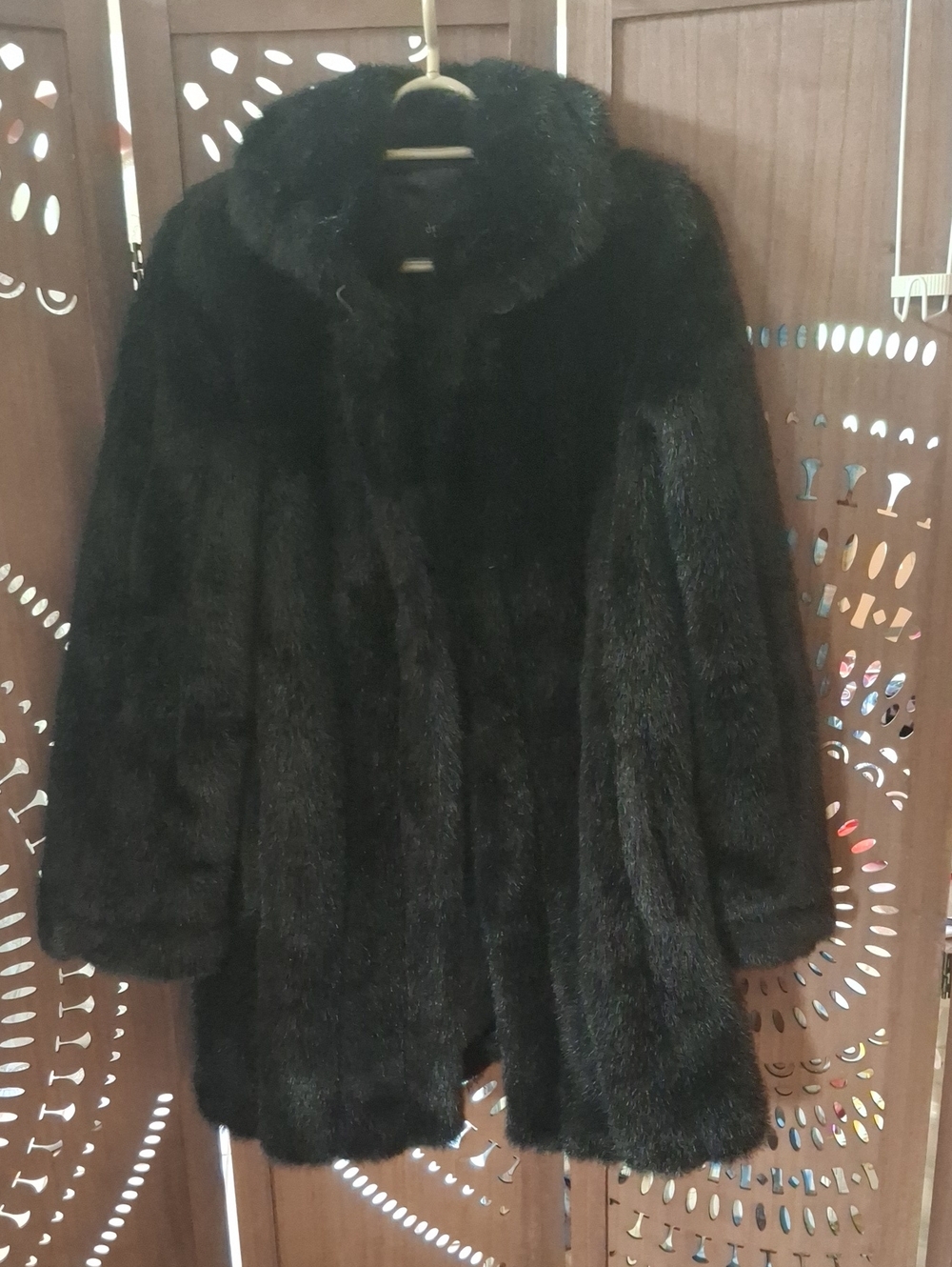 Dennis Basso Black Faux Mink Mid-Length Coat - Size XS - Excellent Condition